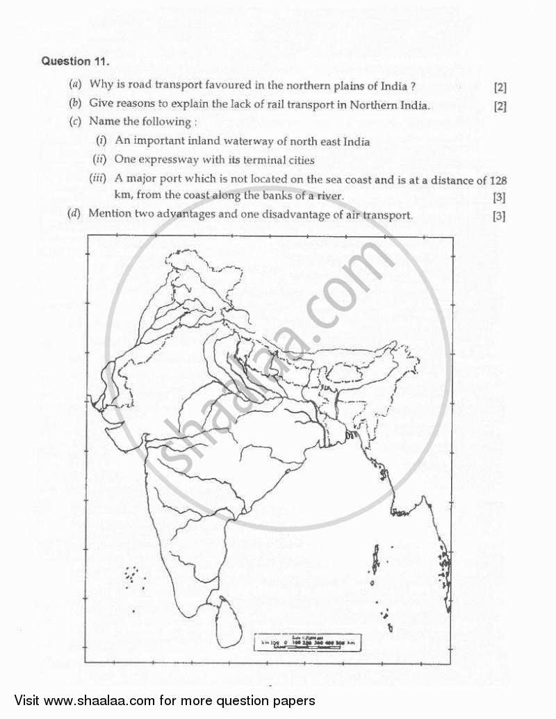 Geography 2010-2011 ICSE Class 10  - CISCE (Council for the Indian School Certificate Examinations) question paper with PDF download
