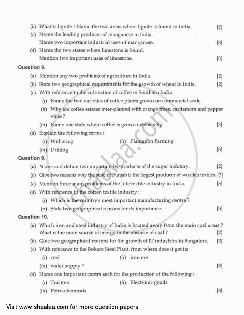 Geography 2010-2011 ICSE Class 10  - CISCE (Council for the Indian School Certificate Examinations) question paper with PDF download