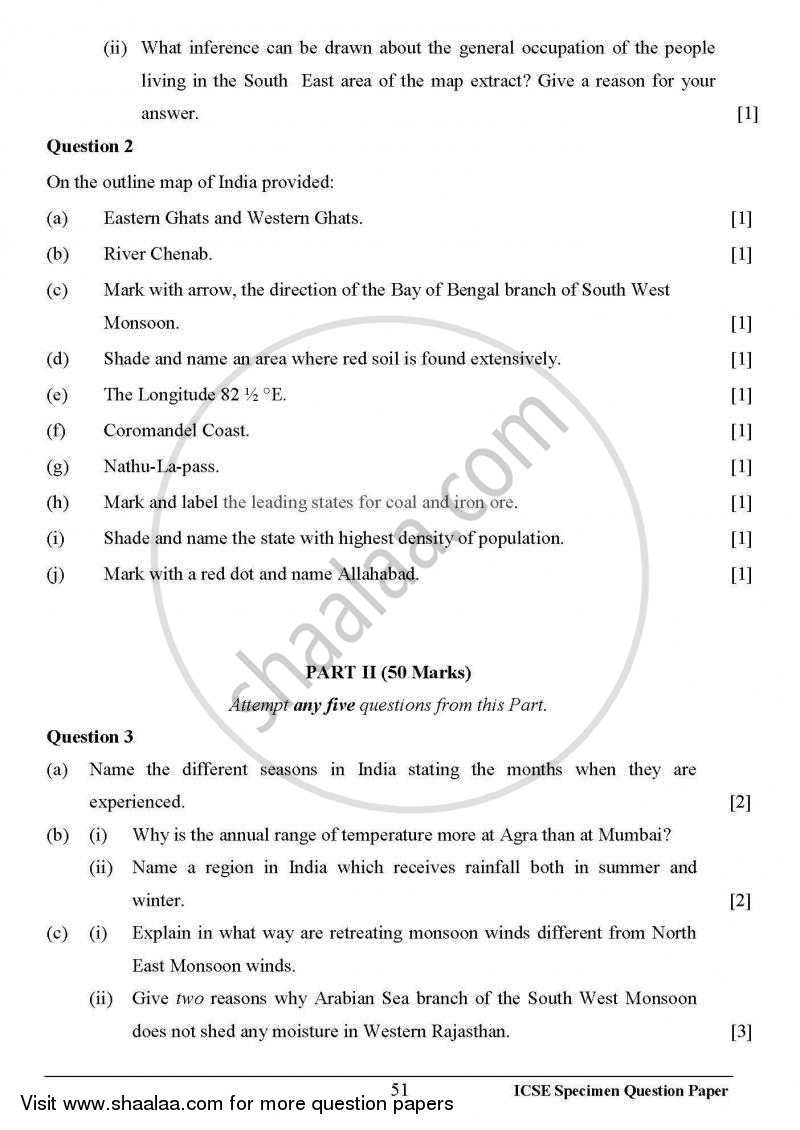 Geography 2012-2013 ICSE Class 10  - CISCE (Council for the Indian School Certificate Examinations) question paper with PDF download