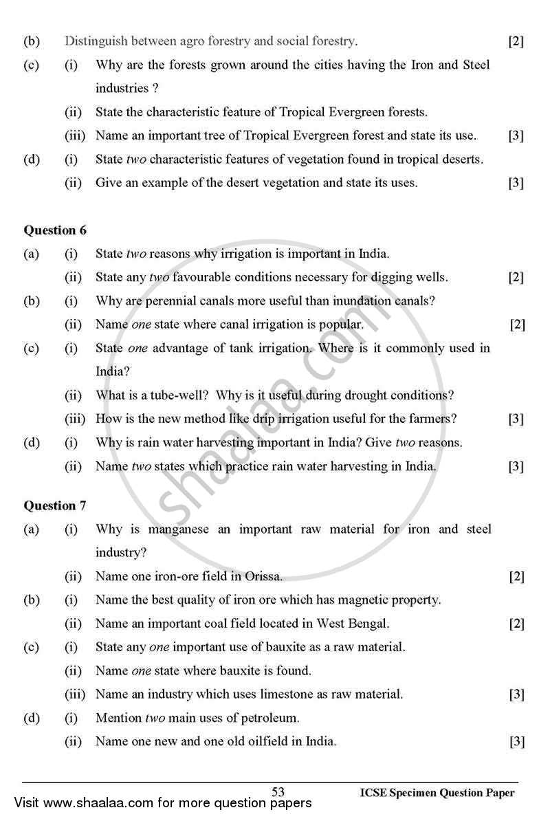 Geography 2012-2013 ICSE Class 10  - CISCE (Council for the Indian School Certificate Examinations) question paper with PDF download