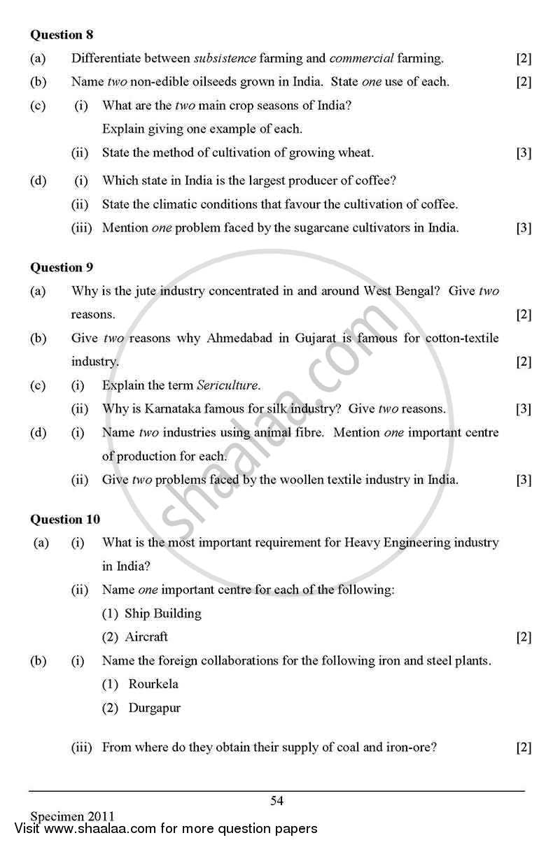Geography 2012-2013 ICSE Class 10  - CISCE (Council for the Indian School Certificate Examinations) question paper with PDF download