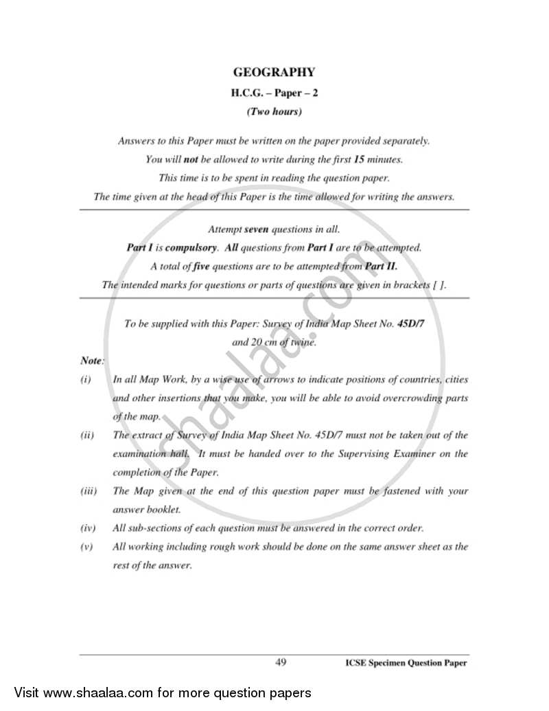 Geography 2016-2017 ICSE Class 10  - CISCE (Council for the Indian School Certificate Examinations) question paper with PDF download