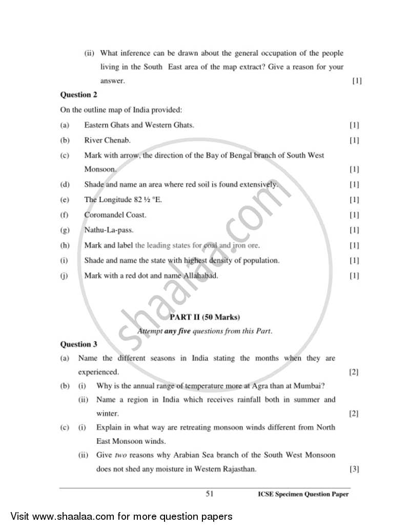 Geography 2016-2017 ICSE Class 10  - CISCE (Council for the Indian School Certificate Examinations) question paper with PDF download