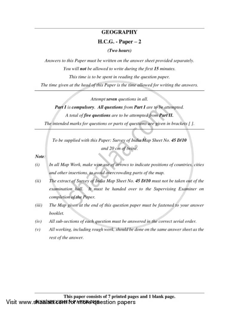 Geography 2017-2018 ICSE Class 10  - CISCE (Council for the Indian School Certificate Examinations) question paper with PDF download