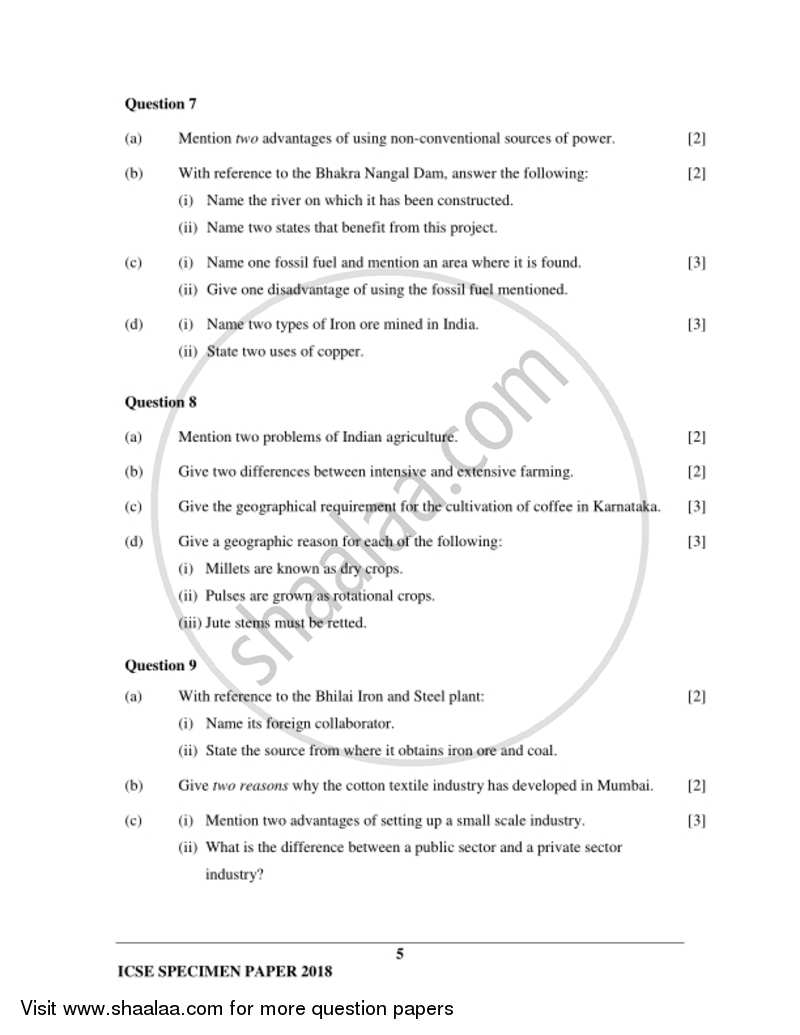 Geography 2017-2018 ICSE Class 10  - CISCE (Council for the Indian School Certificate Examinations) question paper with PDF download
