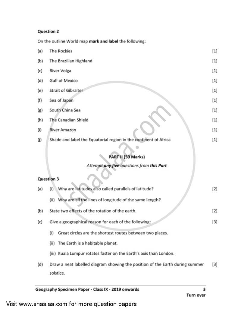 Geography 2018-2019 ICSE Class 9 - CISCE (Council for the Indian School Certificate Examinations) question paper with PDF download