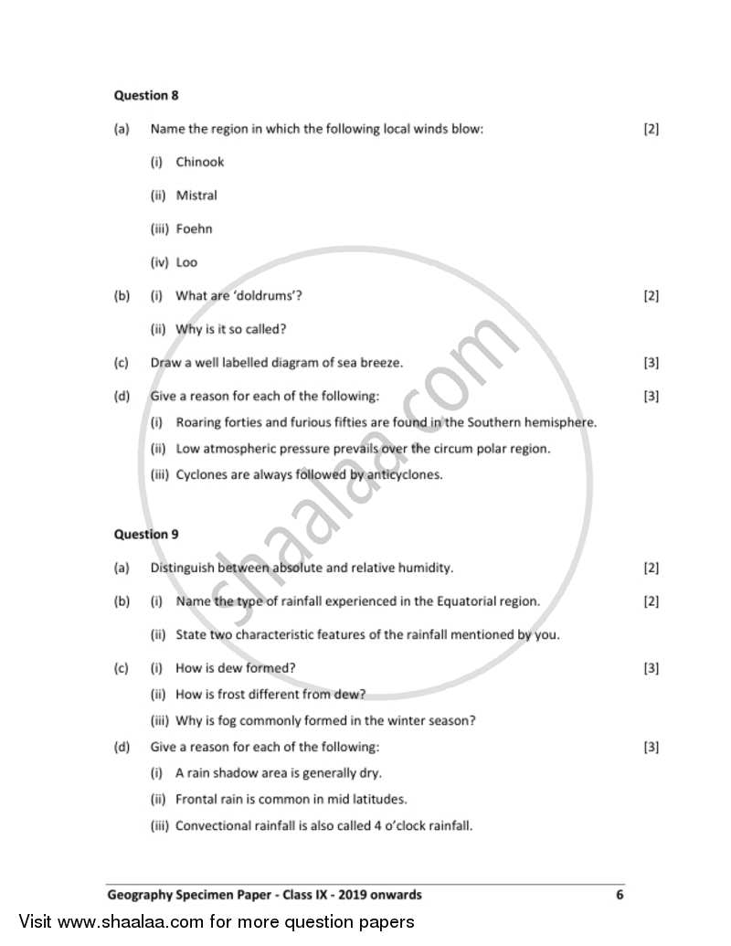 Geography 2018-2019 ICSE Class 9 - CISCE (Council for the Indian School Certificate Examinations) question paper with PDF download