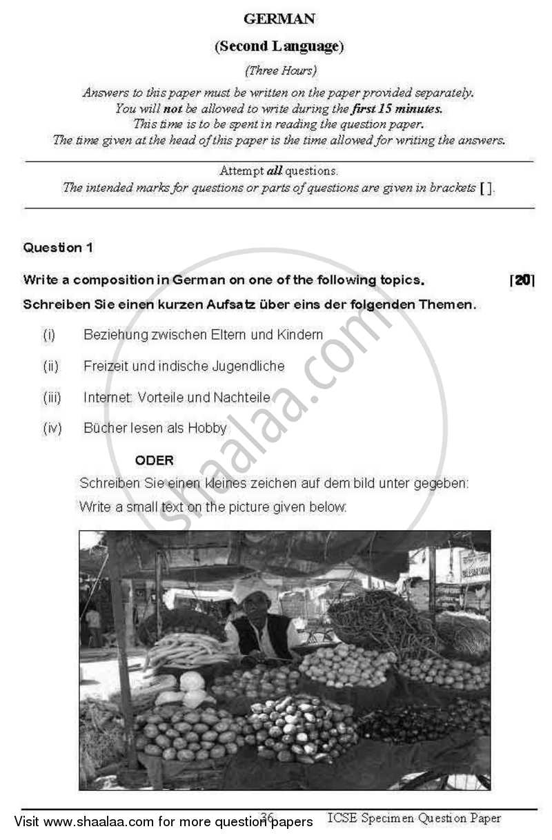 German 2012-2013 ICSE Class 10  - CISCE (Council for the Indian School Certificate Examinations) question paper with PDF download