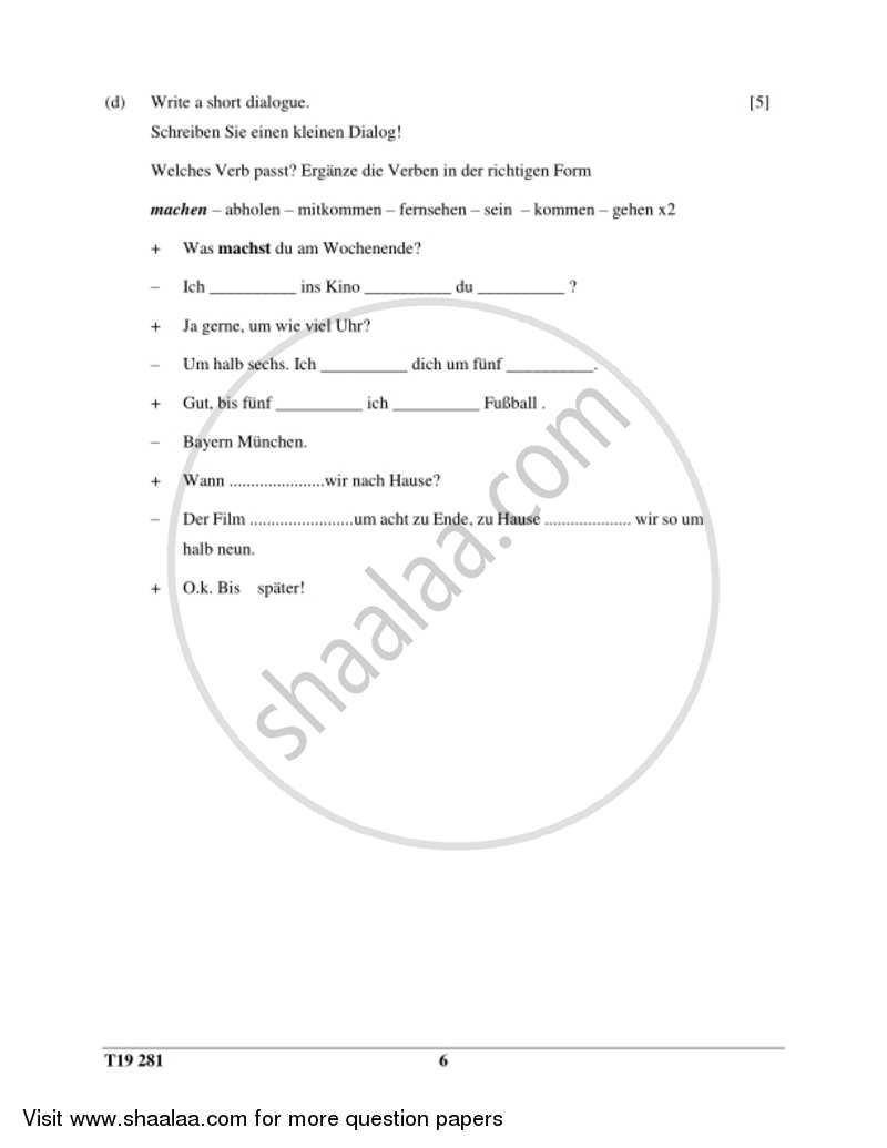 German 2018-2019 ICSE Class 10  - CISCE (Council for the Indian School Certificate Examinations) question paper with PDF download