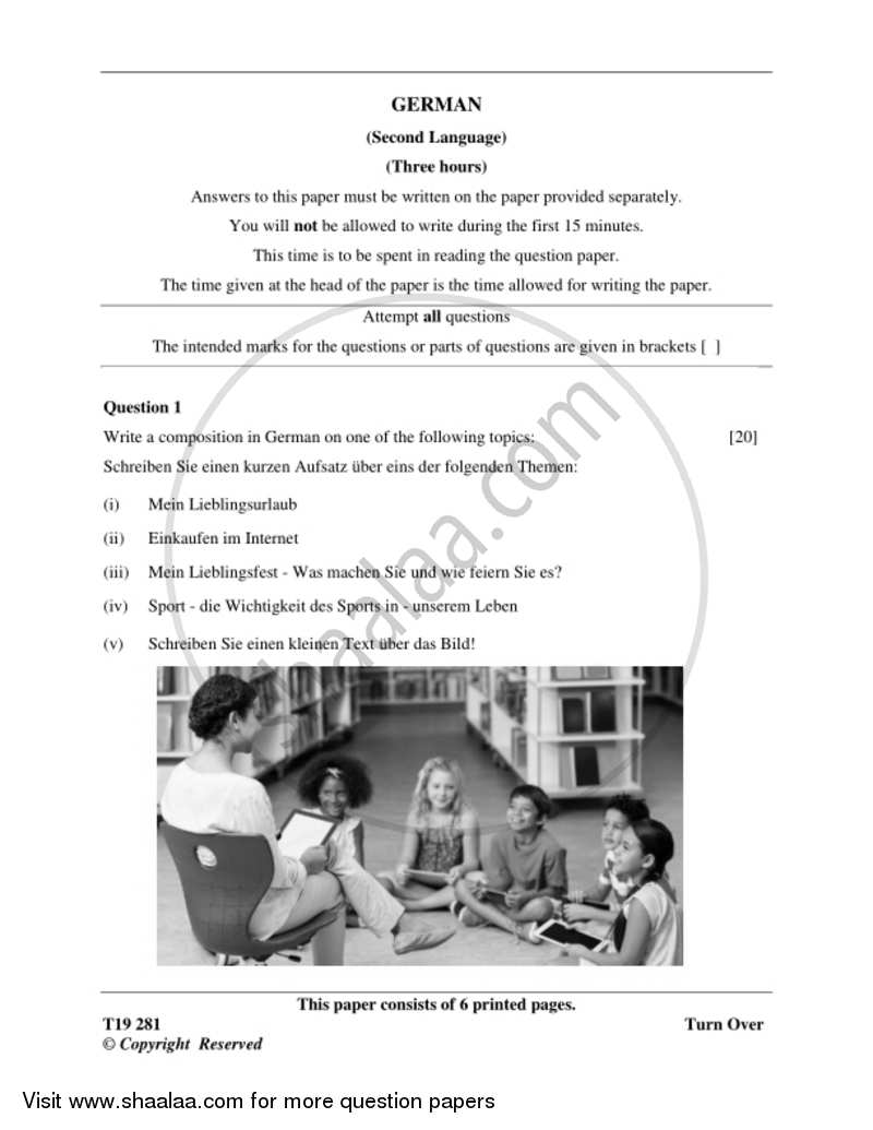 German 2018-2019 ICSE Class 10  - CISCE (Council for the Indian School Certificate Examinations) question paper with PDF download