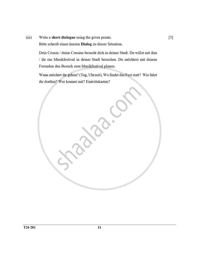 German 2025-2026 ICSE Class 10 - CISCE (Council for the Indian School Certificate Examinations) question paper with PDF download