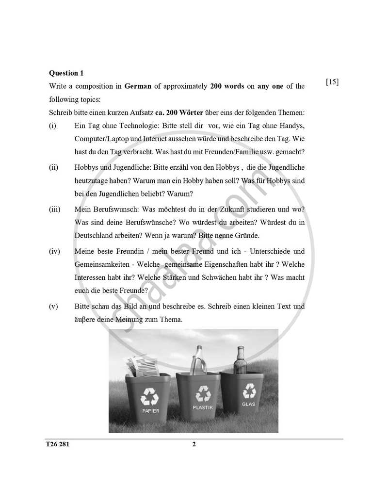 German 2025-2026 ICSE Class 10 - CISCE (Council for the Indian School Certificate Examinations) question paper with PDF download