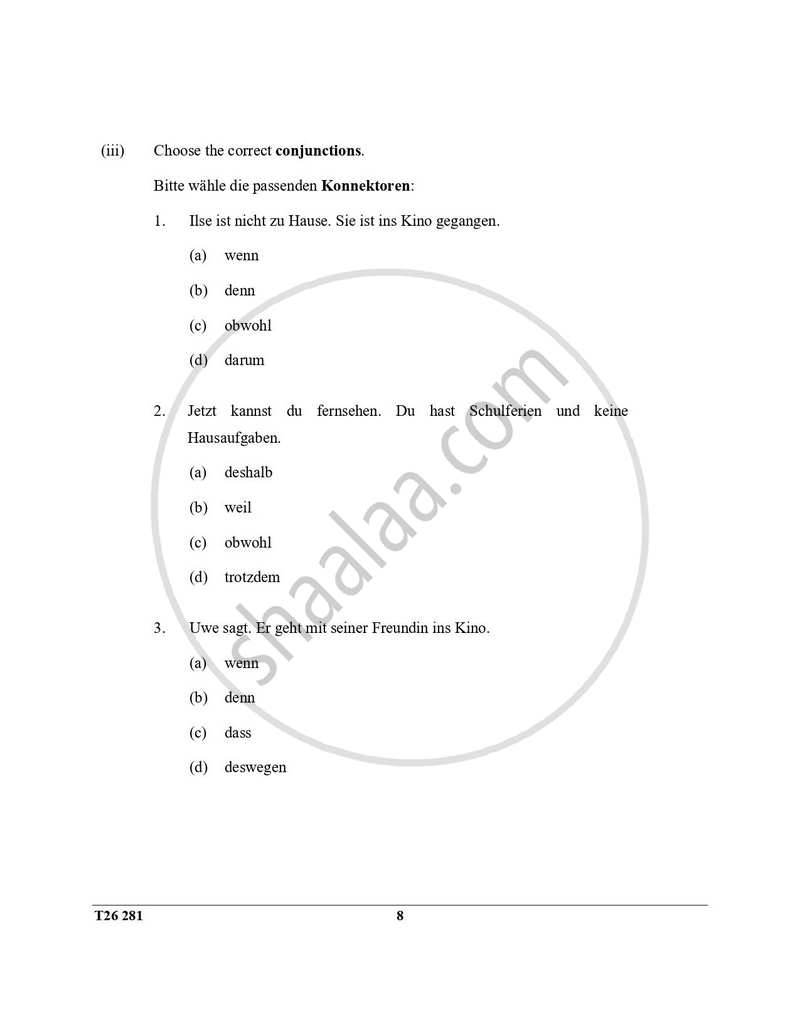 German 2025-2026 ICSE Class 10 - CISCE (Council for the Indian School Certificate Examinations) question paper with PDF download