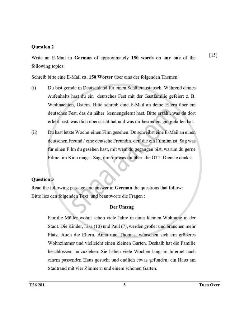 German 2025-2026 ICSE Class 10 - CISCE (Council for the Indian School Certificate Examinations) question paper with PDF download