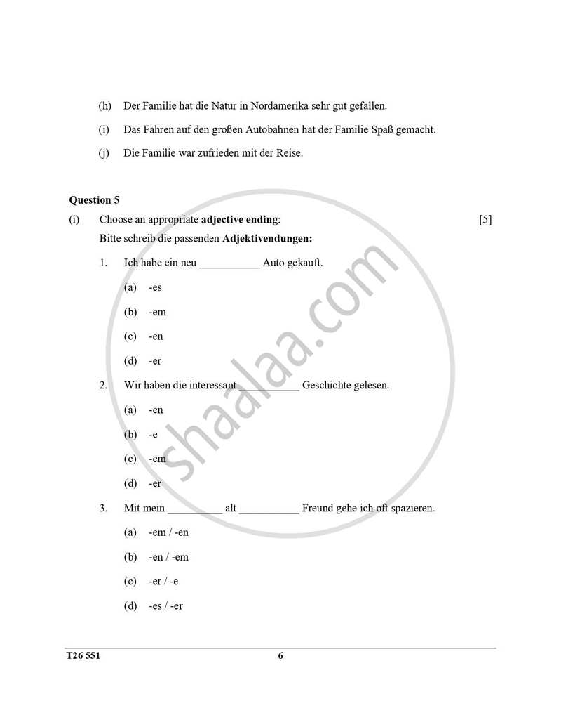 German 2025-2026 ICSE Class 10  - CISCE (Council for the Indian School Certificate Examinations) question paper with PDF download