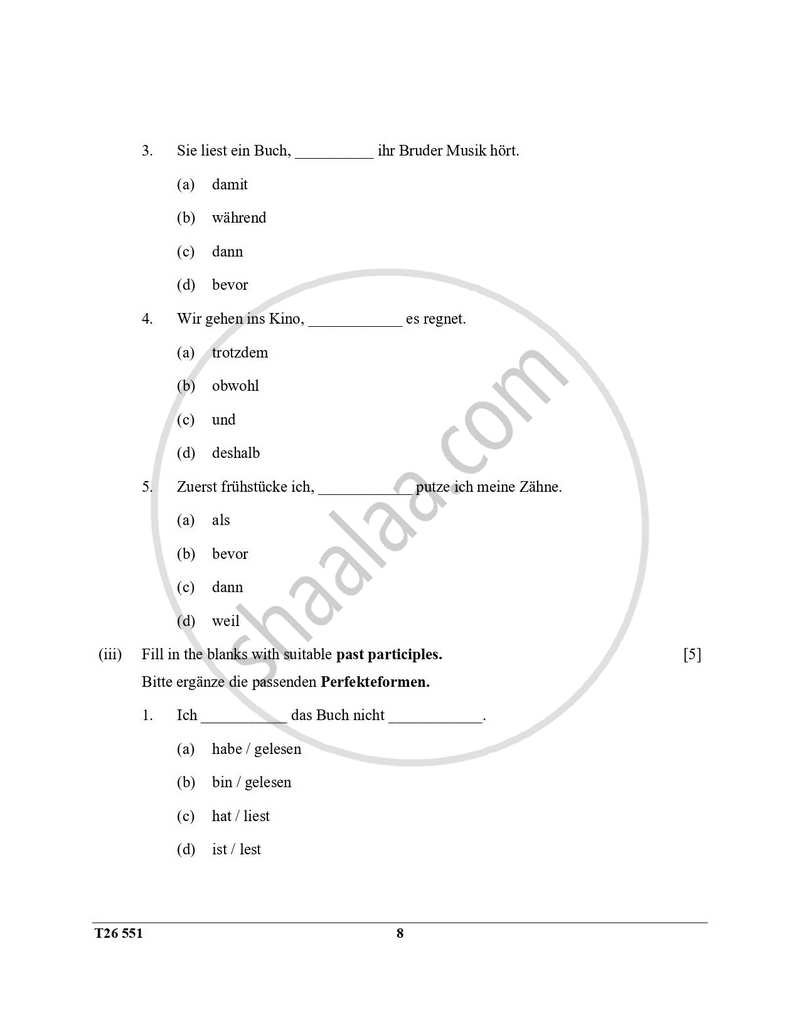 German 2025-2026 ICSE Class 10  - CISCE (Council for the Indian School Certificate Examinations) question paper with PDF download