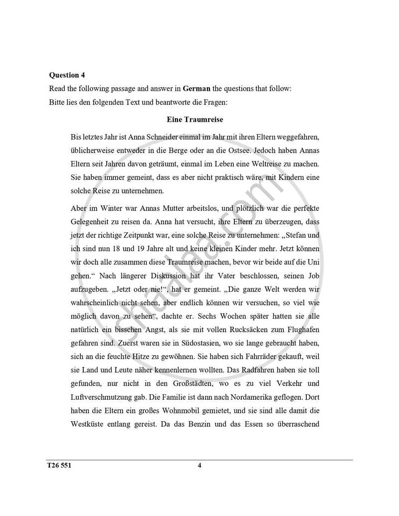 German 2025-2026 ICSE Class 10  - CISCE (Council for the Indian School Certificate Examinations) question paper with PDF download