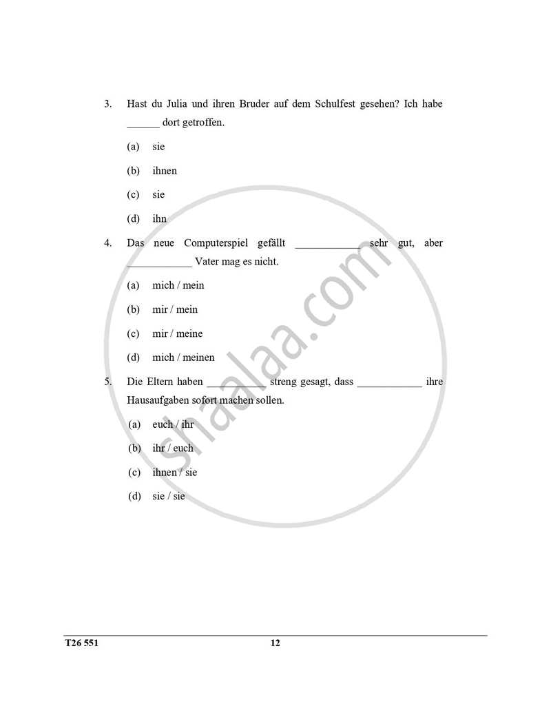 German 2025-2026 ICSE Class 10  - CISCE (Council for the Indian School Certificate Examinations) question paper with PDF download