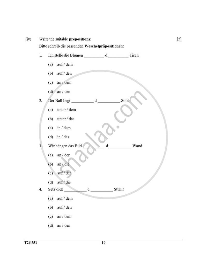 German 2025-2026 ICSE Class 10  - CISCE (Council for the Indian School Certificate Examinations) question paper with PDF download
