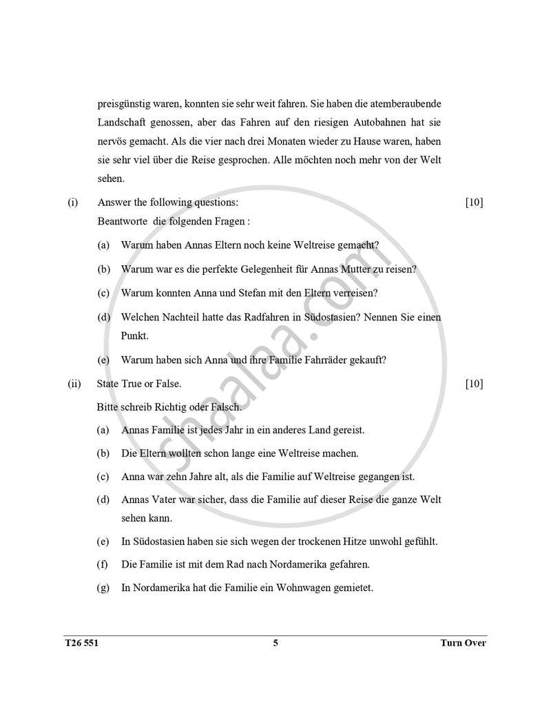 German 2025-2026 ICSE Class 10  - CISCE (Council for the Indian School Certificate Examinations) question paper with PDF download