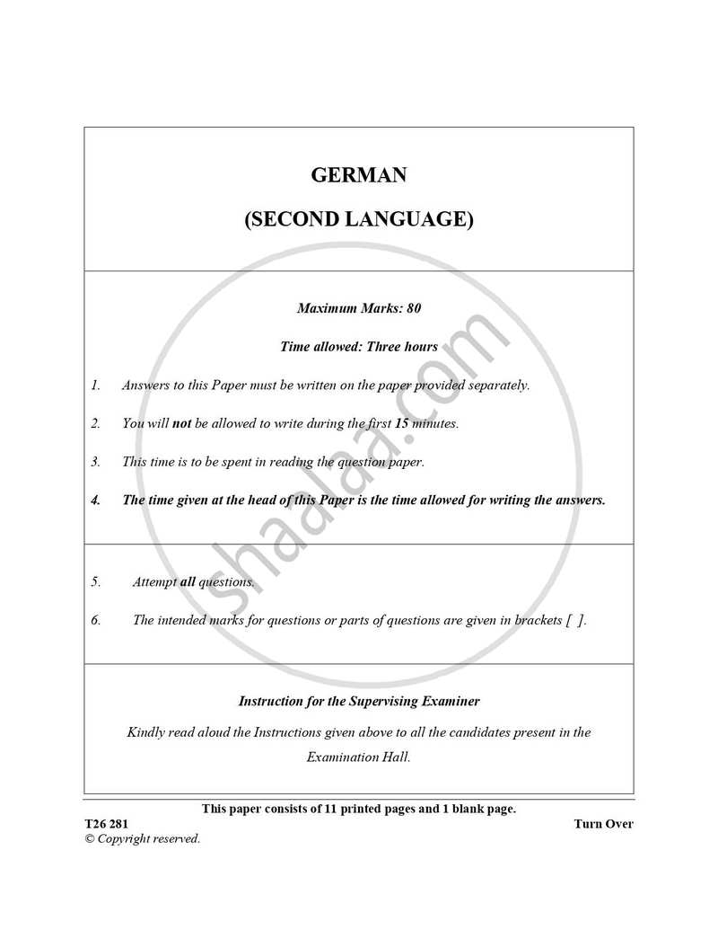 German 2025-2026 ICSE Class 10 - CISCE (Council for the Indian School Certificate Examinations) question paper with PDF download