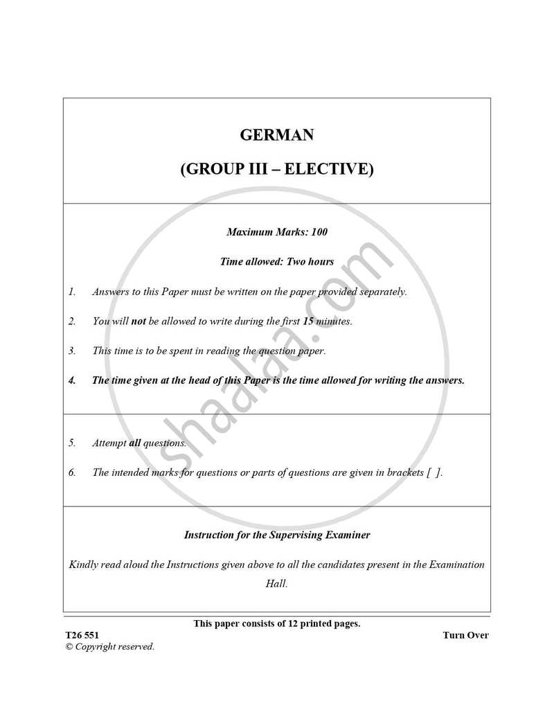 German 2025-2026 ICSE Class 10  - CISCE (Council for the Indian School Certificate Examinations) question paper with PDF download
