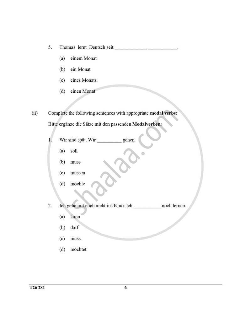 German 2025-2026 ICSE Class 10 - CISCE (Council for the Indian School Certificate Examinations) question paper with PDF download
