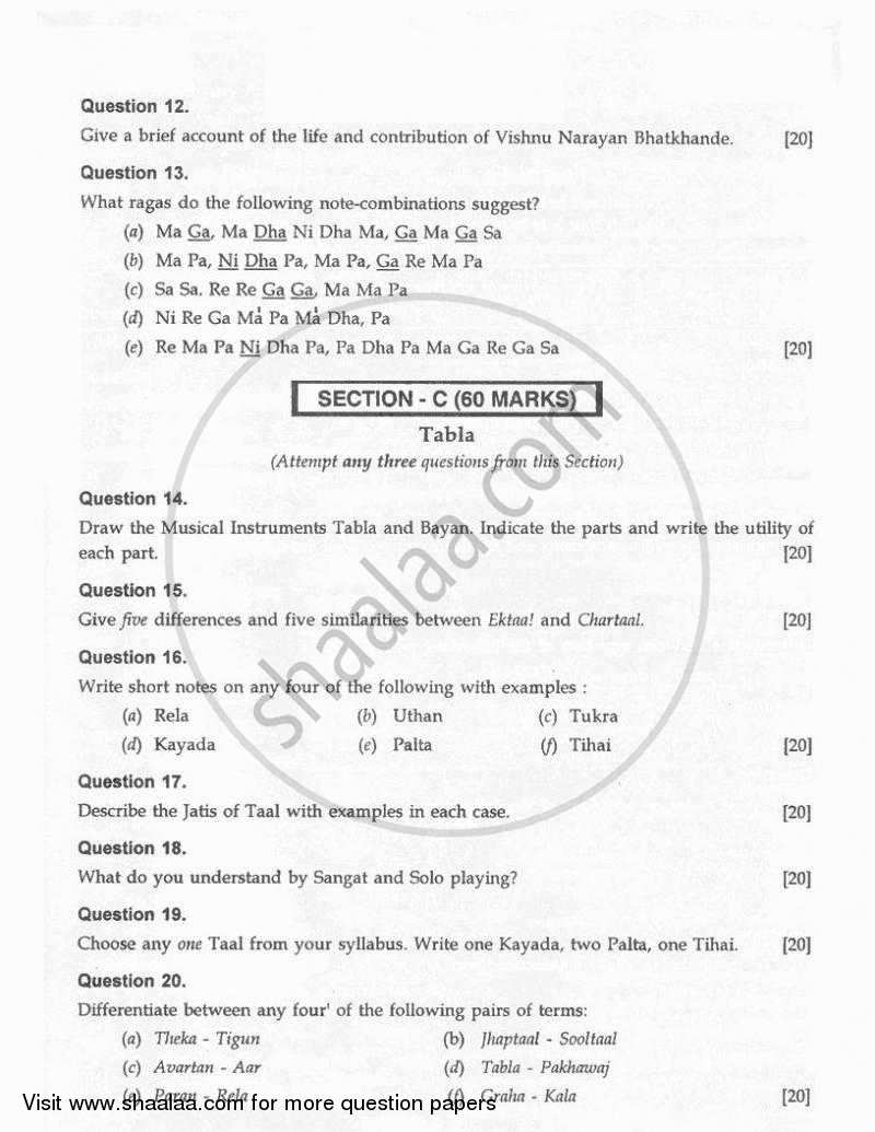 Hindustani Music 2010-2011 ICSE Class 10  - CISCE (Council for the Indian School Certificate Examinations) question paper with PDF download