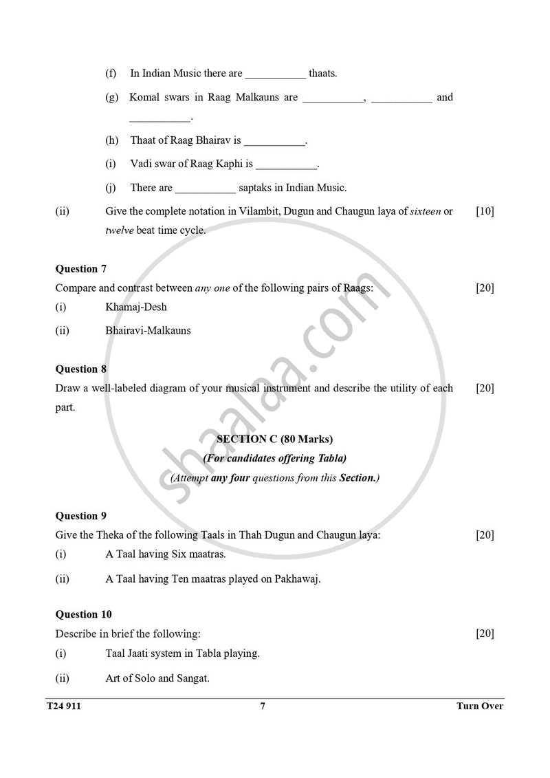 Hindustani Music 2023-2024 ICSE Class 10 - CISCE (Council for the Indian School Certificate Examinations) question paper with PDF download