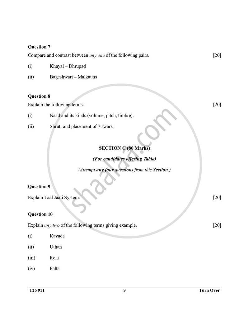 Hindustani Music 2024-2025 ICSE Class 10  - CISCE (Council for the Indian School Certificate Examinations) question paper with PDF download