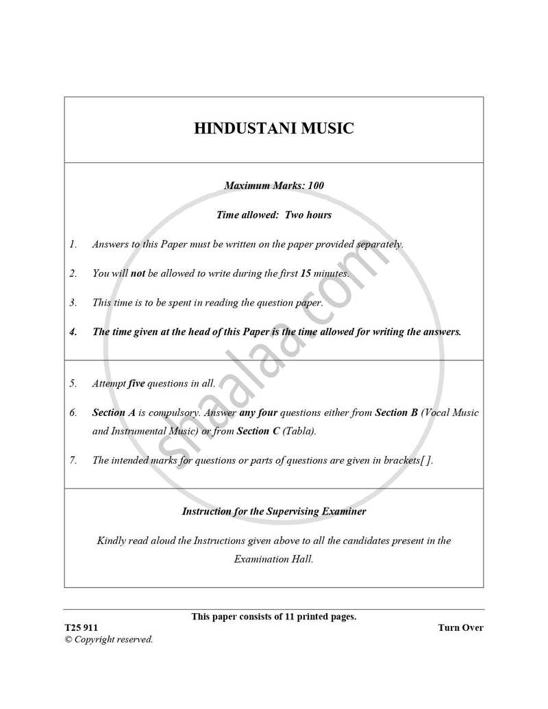 Hindustani Music 2024-2025 ICSE Class 10  - CISCE (Council for the Indian School Certificate Examinations) question paper with PDF download