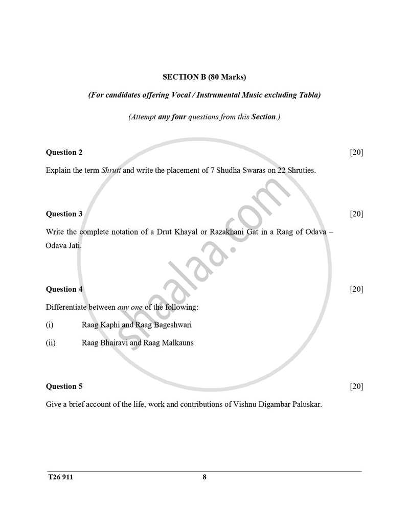 Hindustani Music 2025-2026 ICSE Class 10 - CISCE (Council for the Indian School Certificate Examinations) question paper with PDF download