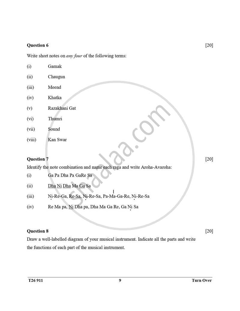 Hindustani Music 2025-2026 ICSE Class 10 - CISCE (Council for the Indian School Certificate Examinations) question paper with PDF download