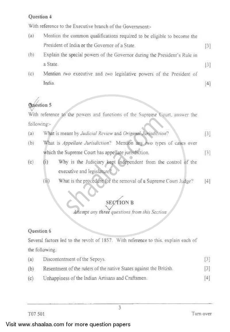 History and Civics 2006-2007 ICSE Class 10  - CISCE (Council for the Indian School Certificate Examinations) question paper with PDF download