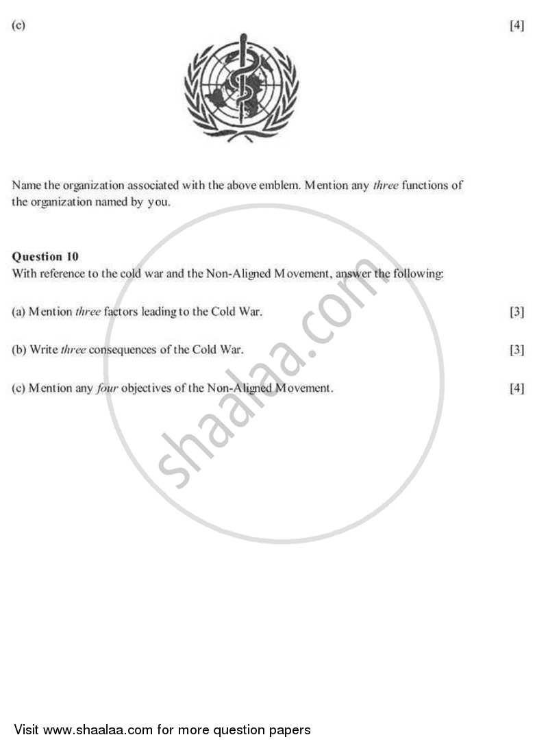 History and Civics 2007-2008 ICSE Class 10  - CISCE (Council for the Indian School Certificate Examinations) question paper with PDF download