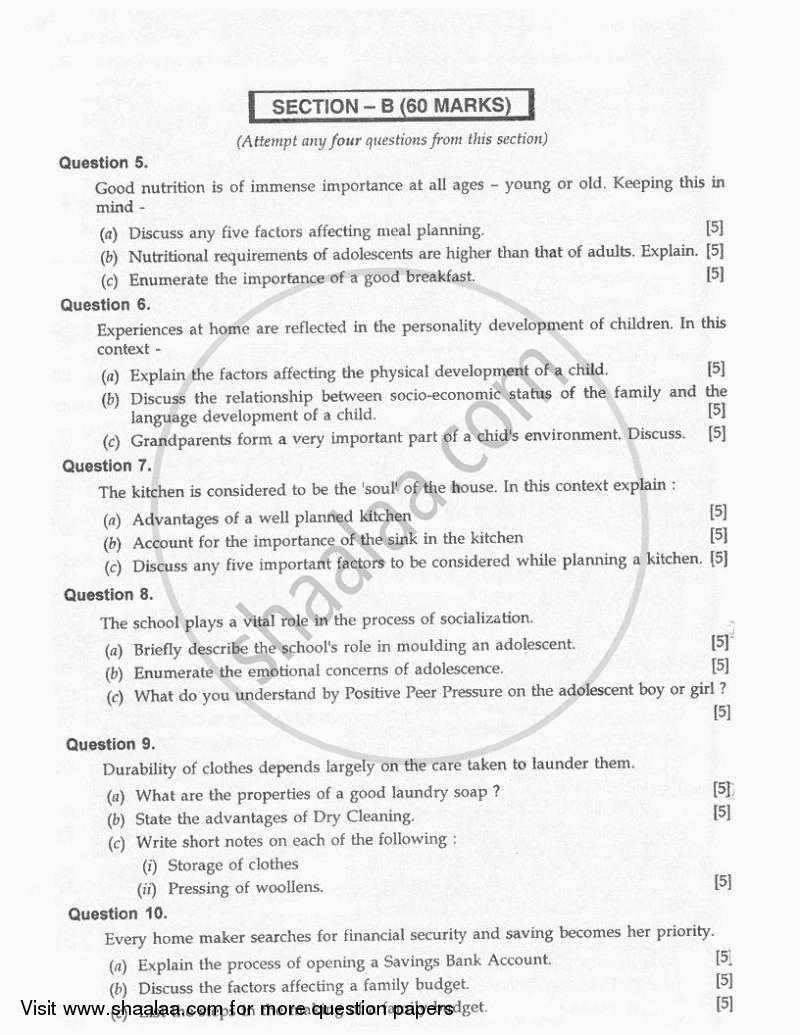 Home Science 2010-2011 ICSE Class 10  - CISCE (Council for the Indian School Certificate Examinations) question paper with PDF download