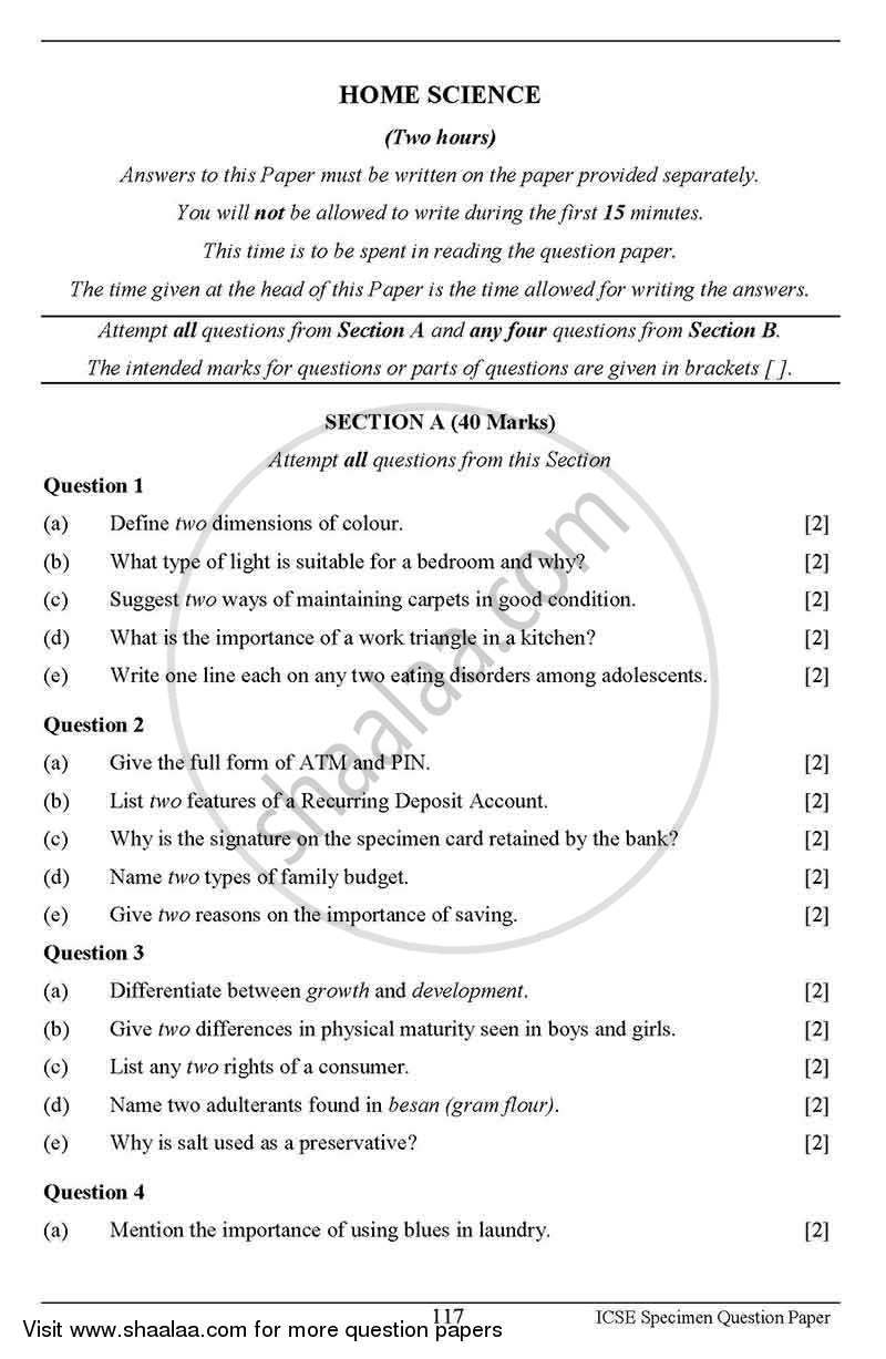 Home Science 2012-2013 ICSE Class 10  - CISCE (Council for the Indian School Certificate Examinations) question paper with PDF download