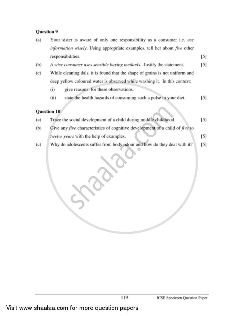 Home Science 2016-2017 ICSE Class 10  - CISCE (Council for the Indian School Certificate Examinations) question paper with PDF download