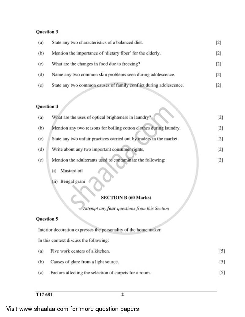 Home Science 2016-2017 ICSE Class 10  - CISCE (Council for the Indian School Certificate Examinations) question paper with PDF download