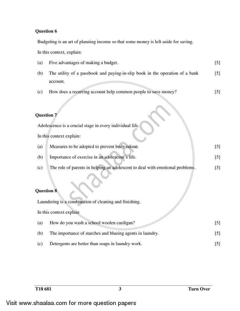Home Science 2017-2018 ICSE Class 10  - CISCE (Council for the Indian School Certificate Examinations) question paper with PDF download