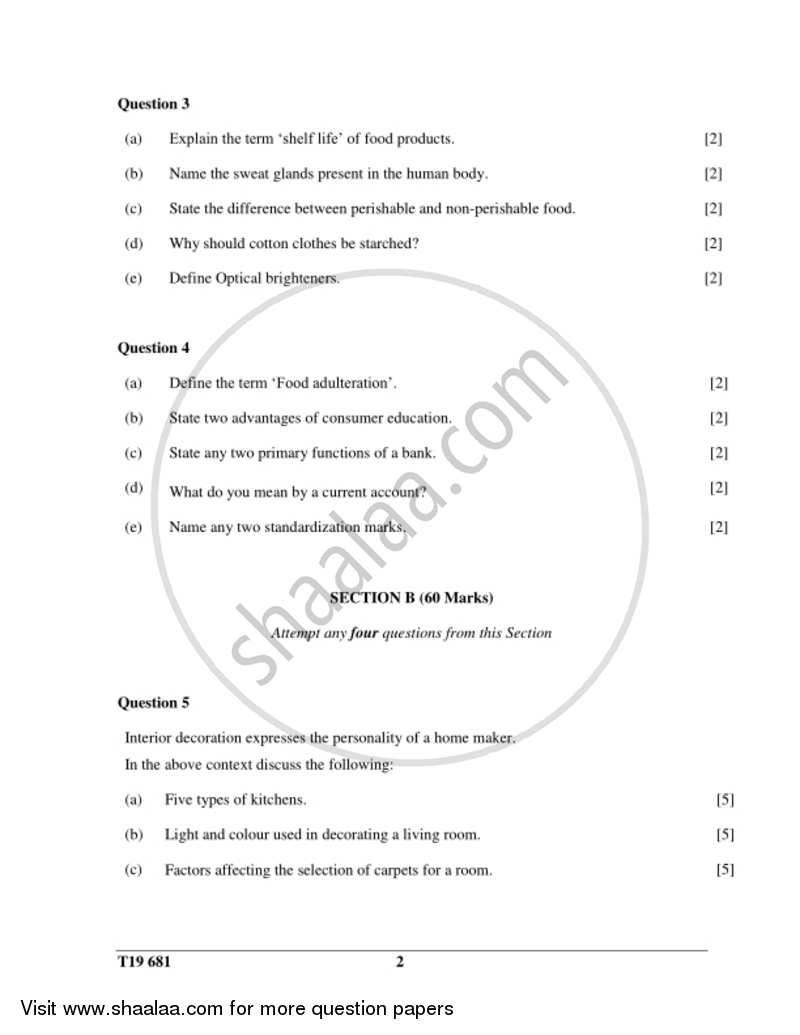 Home Science 2018-2019 ICSE Class 10  - CISCE (Council for the Indian School Certificate Examinations) question paper with PDF download