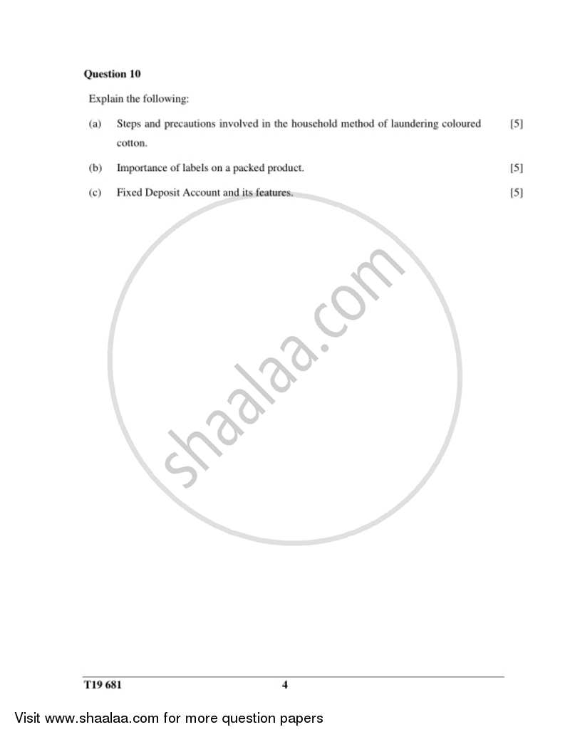 Home Science 2018-2019 ICSE Class 10  - CISCE (Council for the Indian School Certificate Examinations) question paper with PDF download