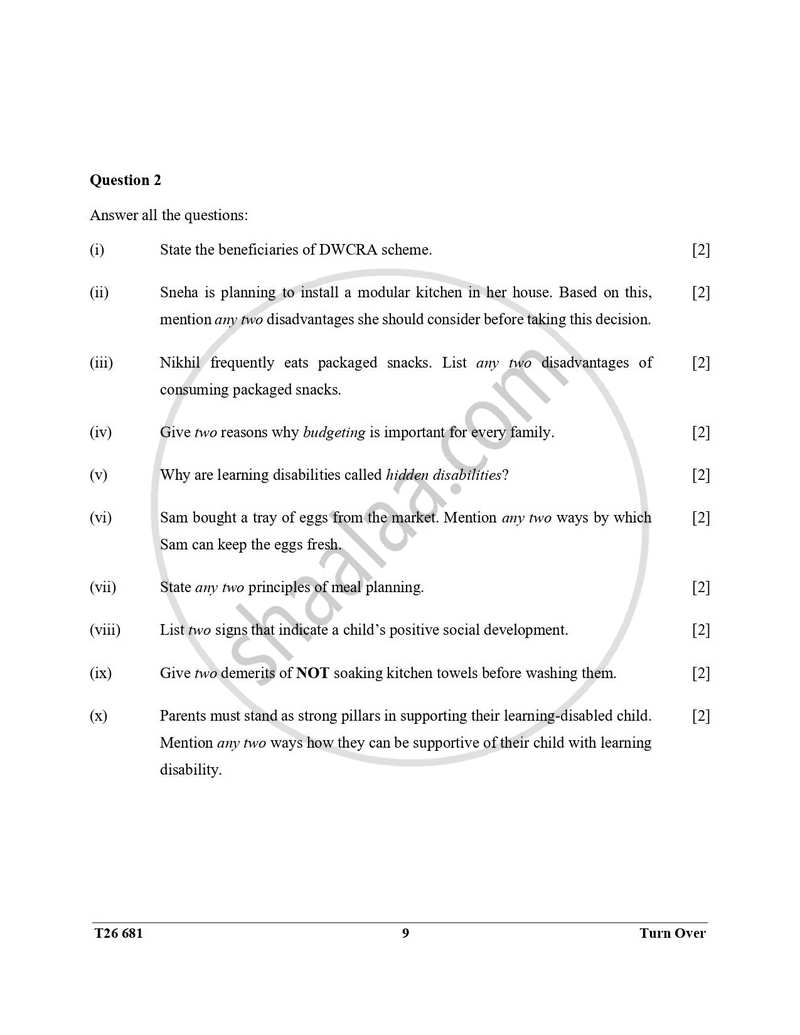 Home Science 2025-2026 ICSE Class 10 - CISCE (Council for the Indian School Certificate Examinations) question paper with PDF download