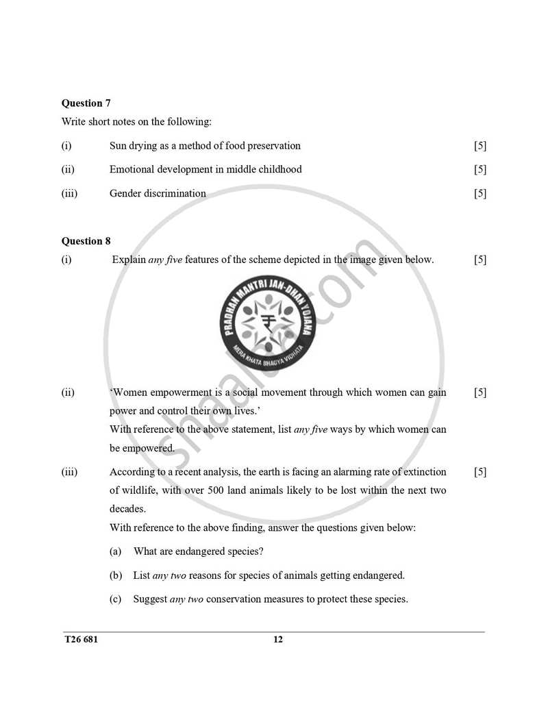 Home Science 2025-2026 ICSE Class 10 - CISCE (Council for the Indian School Certificate Examinations) question paper with PDF download
