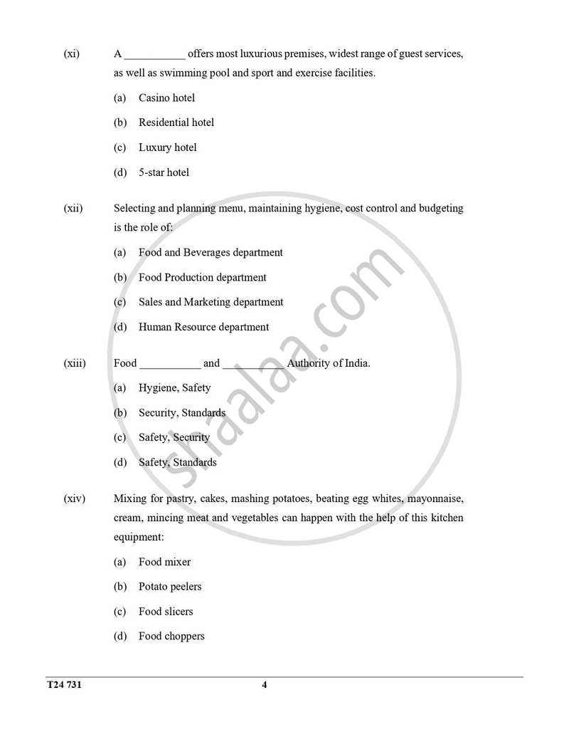 Hospitality Management 2023-2024 ICSE Class 10 - CISCE (Council for the Indian School Certificate Examinations) question paper with PDF download