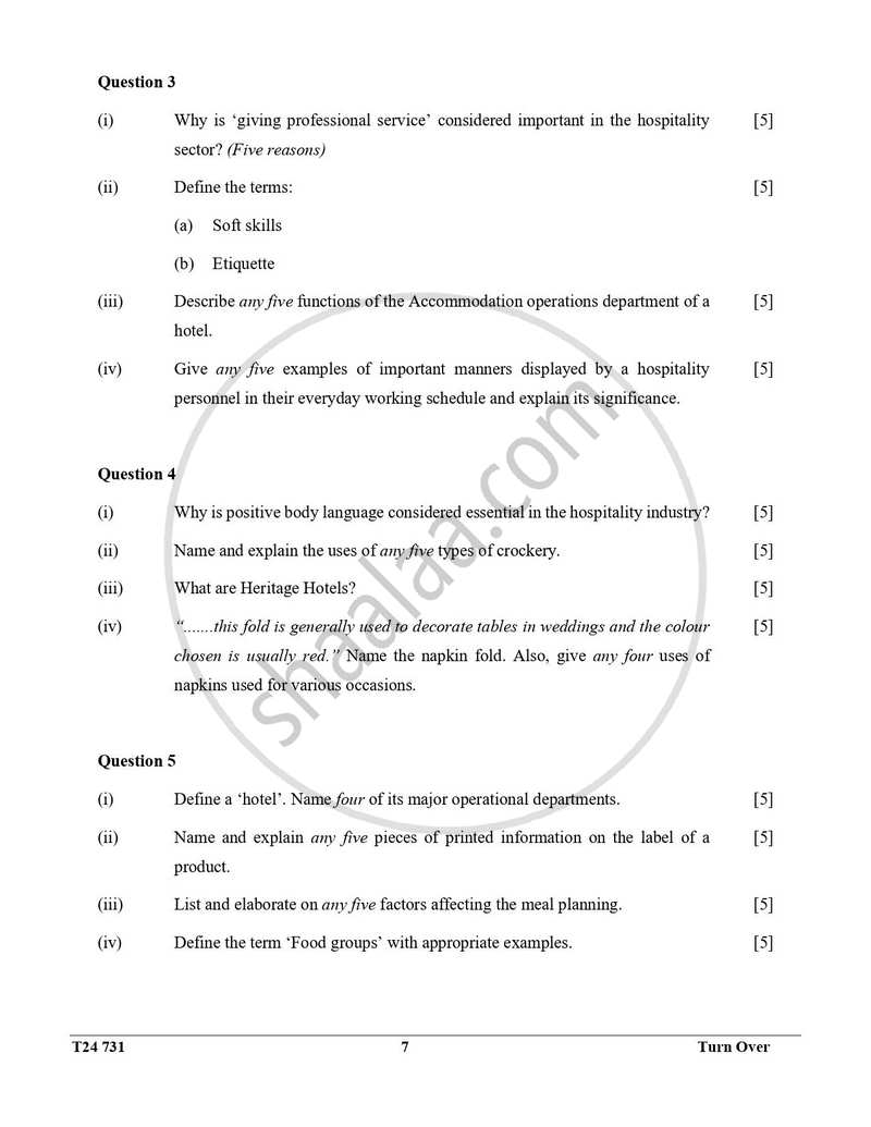 Hospitality Management 2023-2024 ICSE Class 10 - CISCE (Council for the Indian School Certificate Examinations) question paper with PDF download