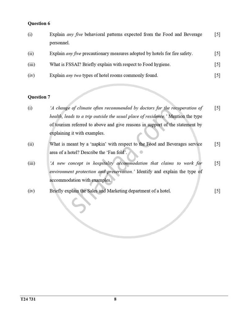 Hospitality Management 2023-2024 ICSE Class 10 - CISCE (Council for the Indian School Certificate Examinations) question paper with PDF download