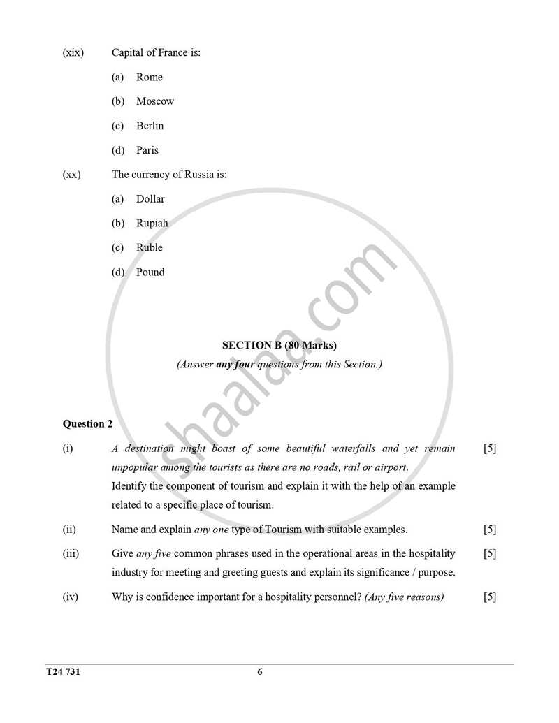 Hospitality Management 2023-2024 ICSE Class 10 - CISCE (Council for the Indian School Certificate Examinations) question paper with PDF download