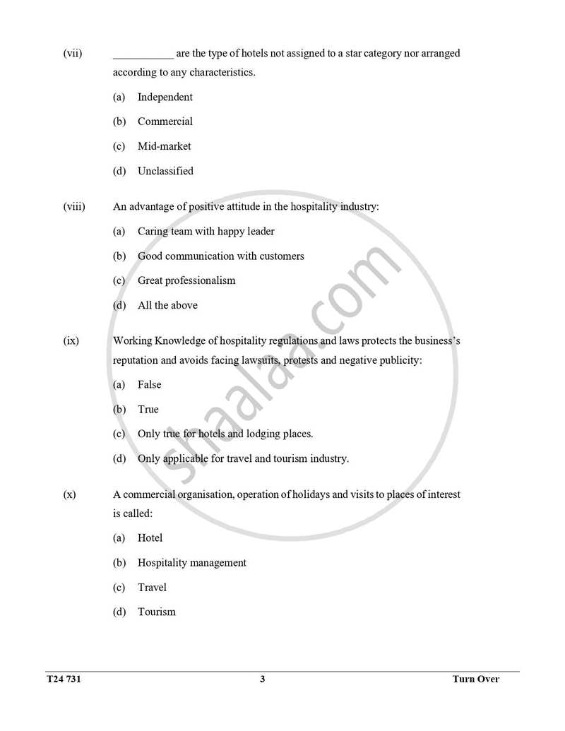 Hospitality Management 2023-2024 ICSE Class 10 - CISCE (Council for the Indian School Certificate Examinations) question paper with PDF download