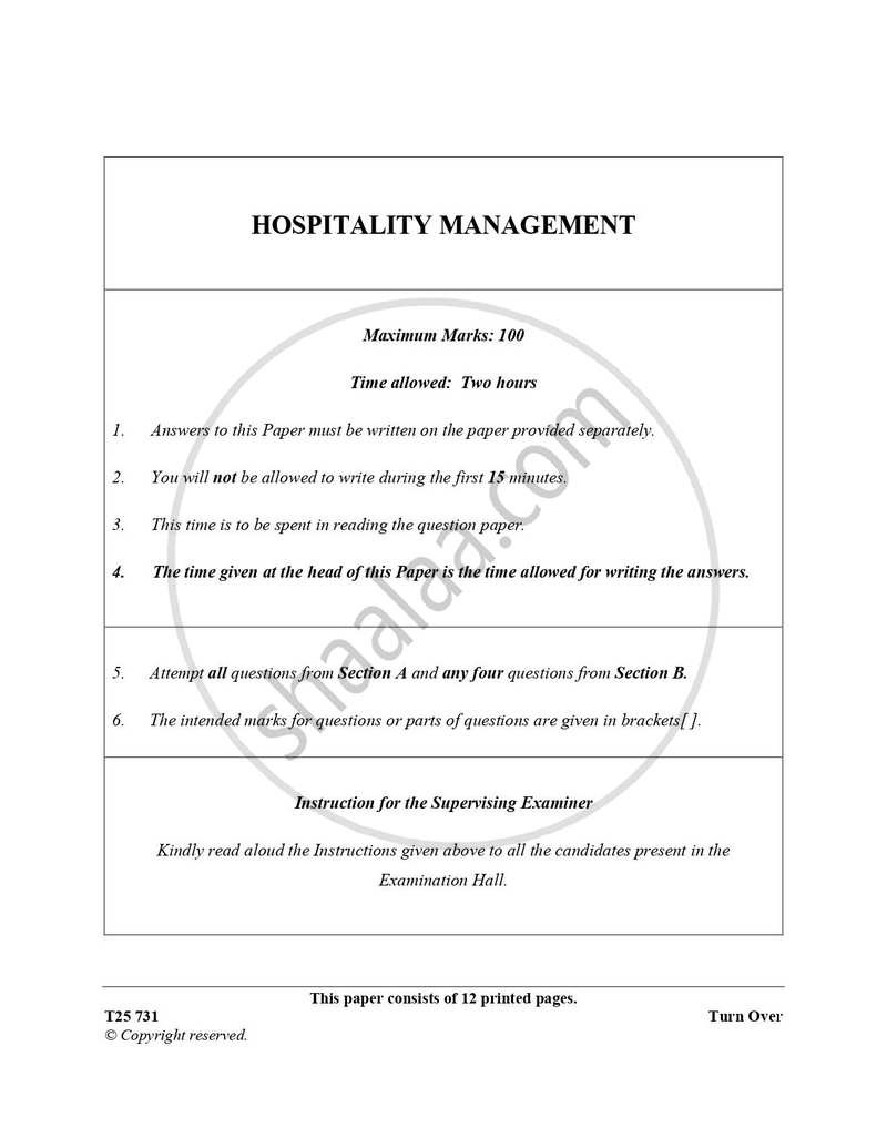 Hospitality Management 2024-2025 ICSE Class 10  - CISCE (Council for the Indian School Certificate Examinations) question paper with PDF download